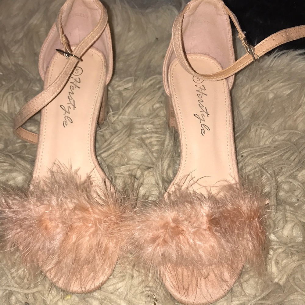 pink furry heels